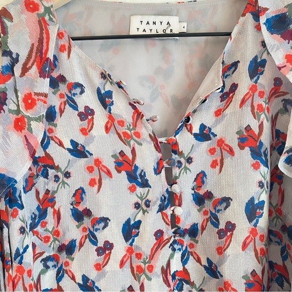 Tanya Taylor Asymmetrical Ruffled Blue and Pink Blouse - Picture 6 of 7